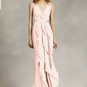Vera Wang Ruffle Crinkle Georgette Maxi Dress Gown
